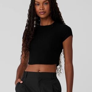 Ribbed Sea Coast Cropped Short Sleeve Tee